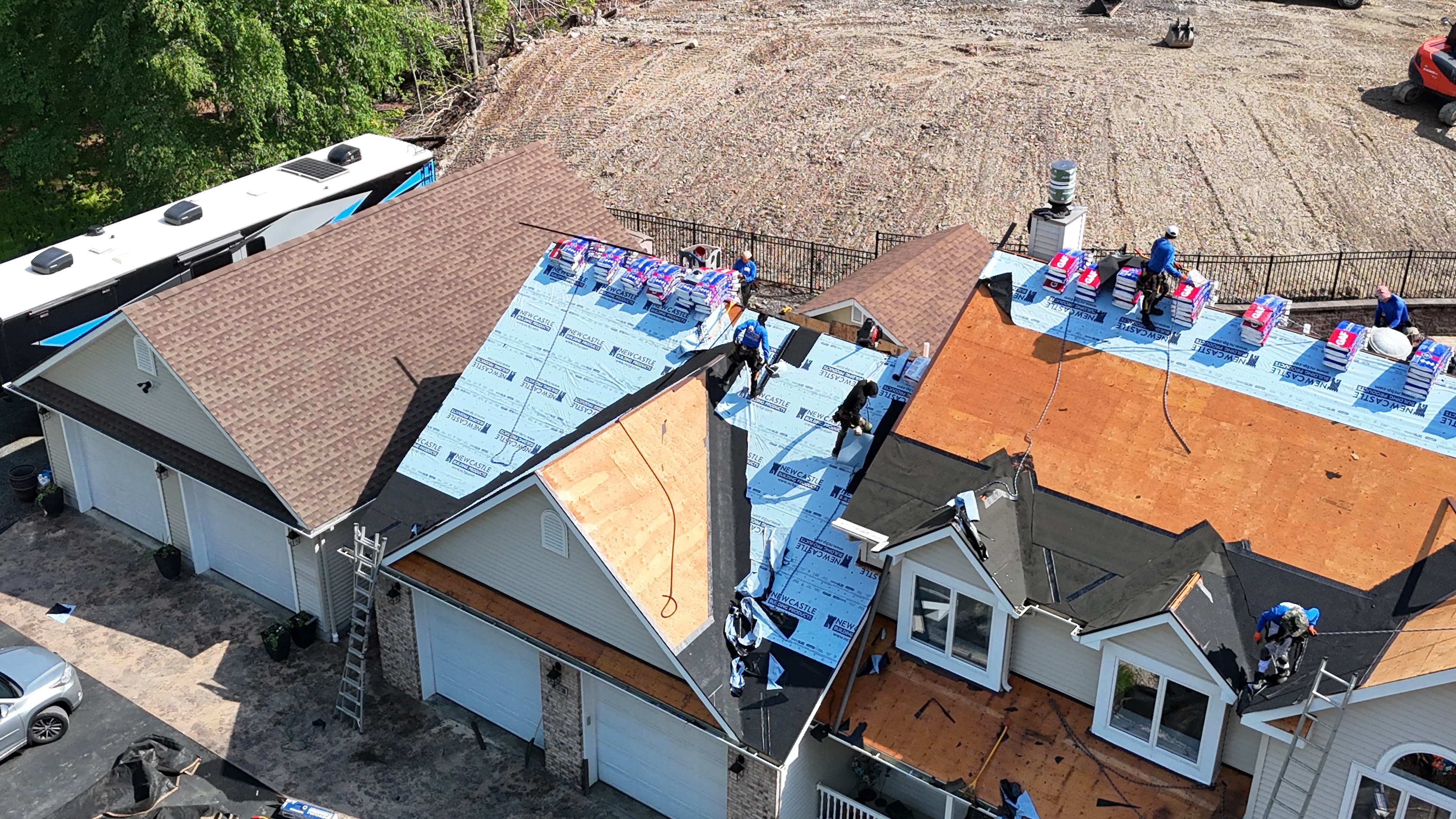 Aerial view of roofing project